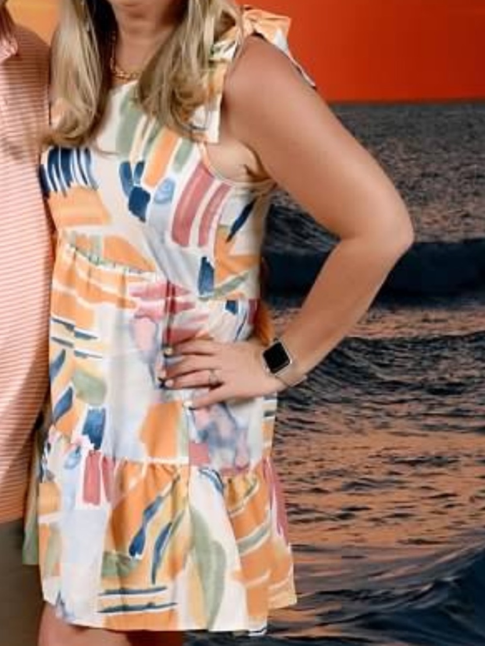 SHEIN blue and orange multi color one shoulder dress